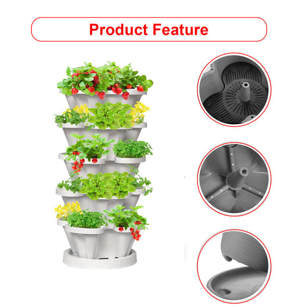 Plastic 5 Tier Stackable Vertical Garden Planter With Base For Indoor Outdoor Use Planters & Vases