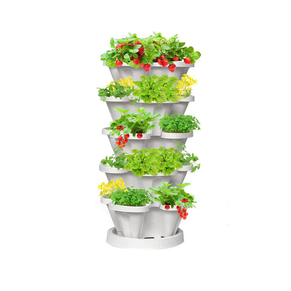 Plastic 5 Tier Stackable Vertical Garden Planter With Base For Indoor Outdoor Use Planters & Vases