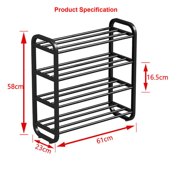 4 Layer Shoe Rack Compact Steel Frame Organizer For Entryway Black Shoe Racks