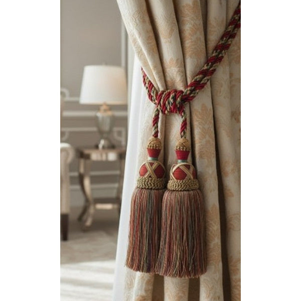 Multi Coloured Double Tassel Curtain Tieback Red Beige Other Curtains & Accessories