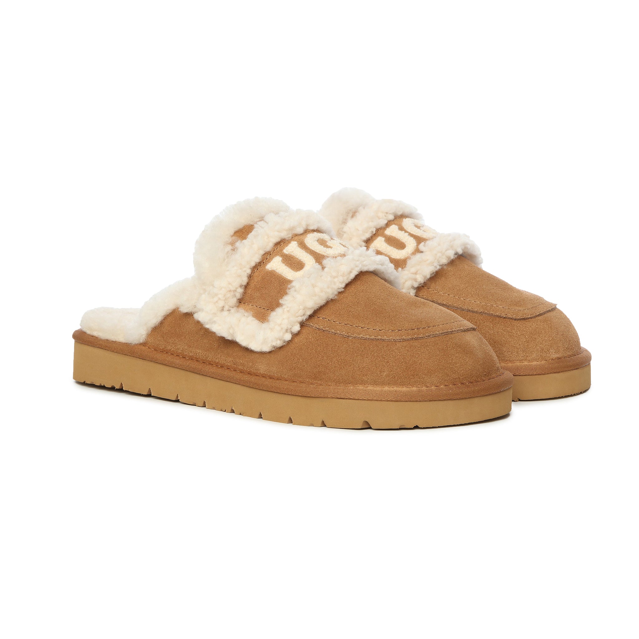 Cow Suede Sheepskin Non Eva Outsole Indoor Outdoor Footwear Chestnut Slippers