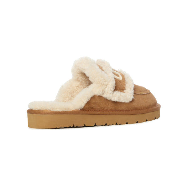 Cow Suede Sheepskin Non Eva Outsole Indoor Outdoor Footwear Chestnut Slippers