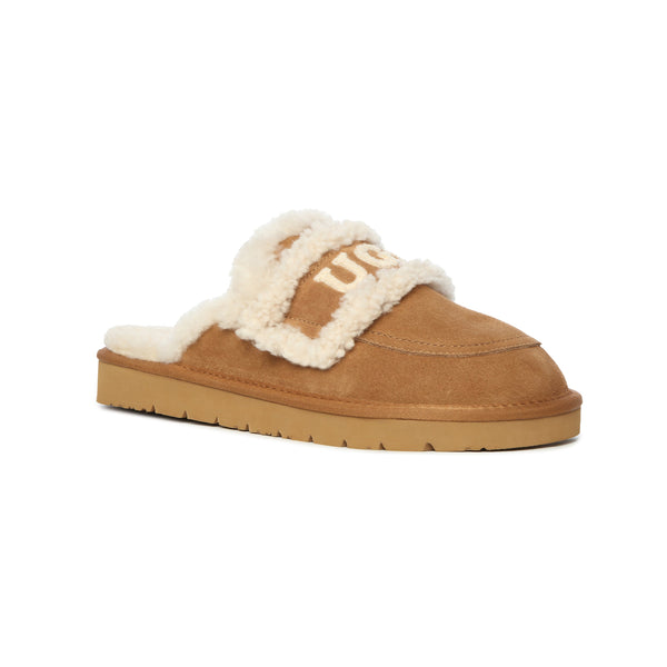 Cow Suede Sheepskin Non Eva Outsole Indoor Outdoor Footwear Chestnut Slippers