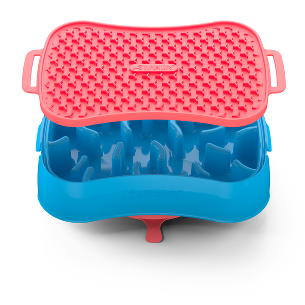 4 In 1 Slow Feeder Dog Bowl Blue And Warm Ocean Red Lickmat Dishes Feeders & Fountains