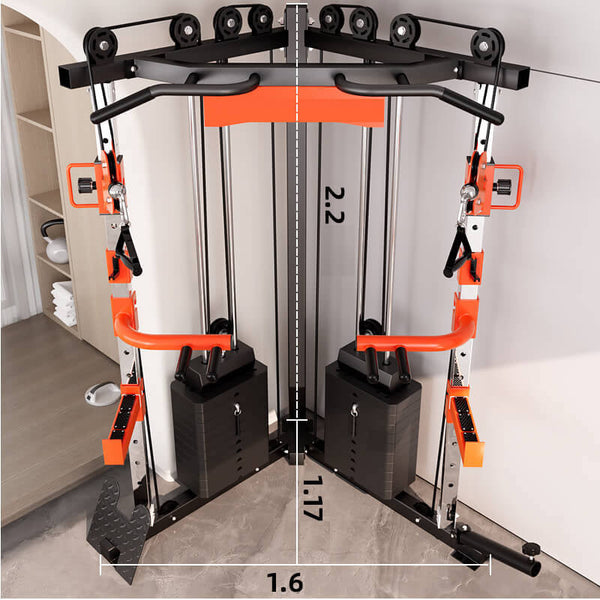 Steel Multi Functional Cable Crossover Station With Bench And Olympic Barbell Sports Equipment Home Gyms