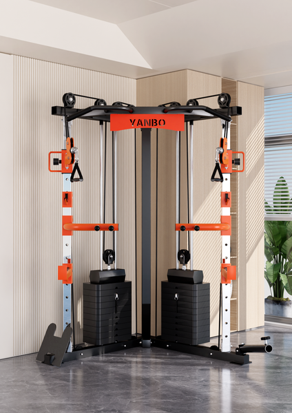 Steel Multi Functional Cable Crossover Station With Bench And Olympic Barbell Sports Equipment Home Gyms