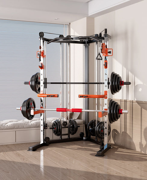 Steel Cable Crossover Station Multi Functional Gym Equipment With Bench And Barbell Weights Benches