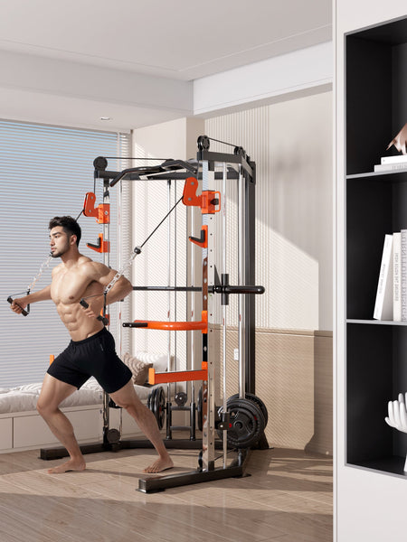 Steel Cable Crossover Station Multi Functional Gym Equipment With Bench And Barbell Weights Benches