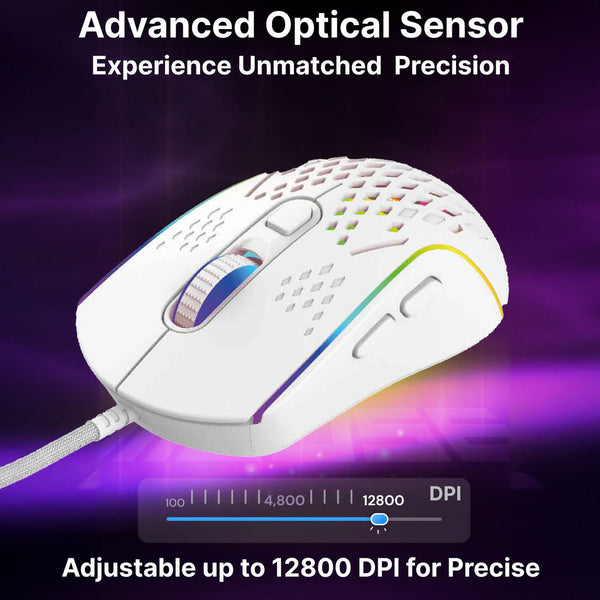 Lightweight Rgb Gaming Mouse White 13 Lighting Modes 6 Buttons 12800 Dpi Mice Trackballs & Touchpads