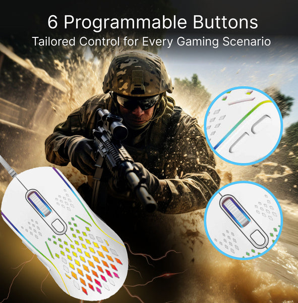 Lightweight Rgb Gaming Mouse White 13 Lighting Modes 6 Buttons 12800 Dpi Mice Trackballs & Touchpads