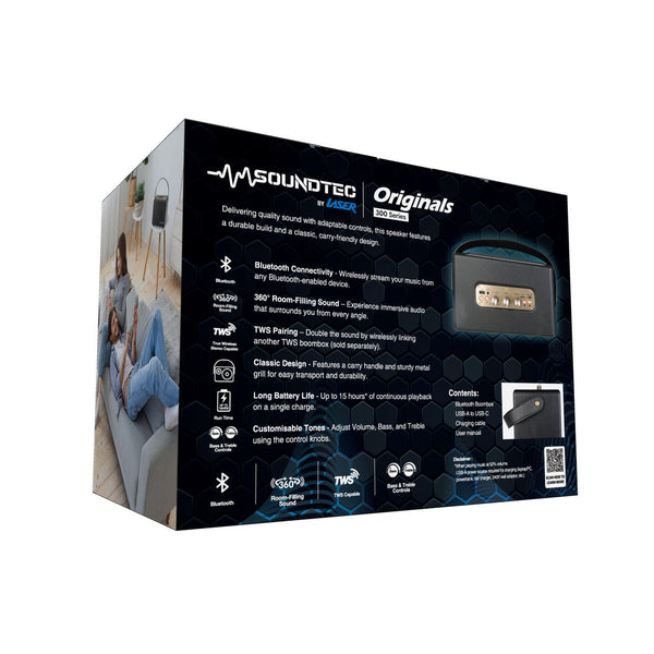 Soundtec Retro Bluetooth Boombox Black Audio Docks & Mini Speakers