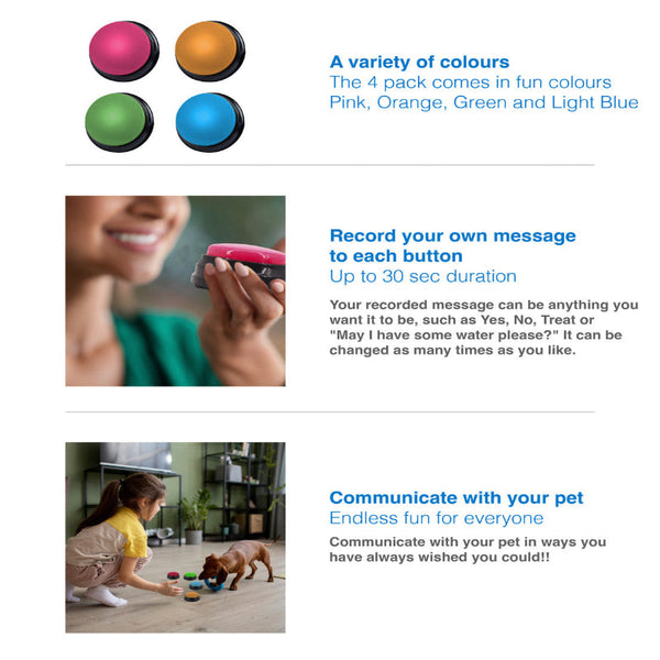 Tech4pets 4 Pack Talking Buttons For Interactive Pet Communication Dog Toys