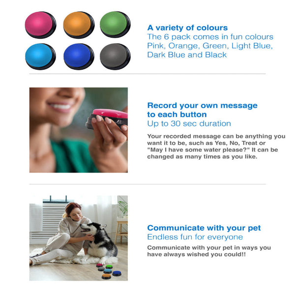 Tech4pets 6 Pack Talking Buttons For Interactive Pet Communication Other Training & Obedience