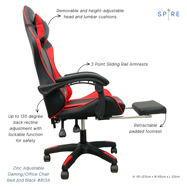 Spire Zinc Adjustable Gaming/Office Chair Red And Black 813A Office Chairs