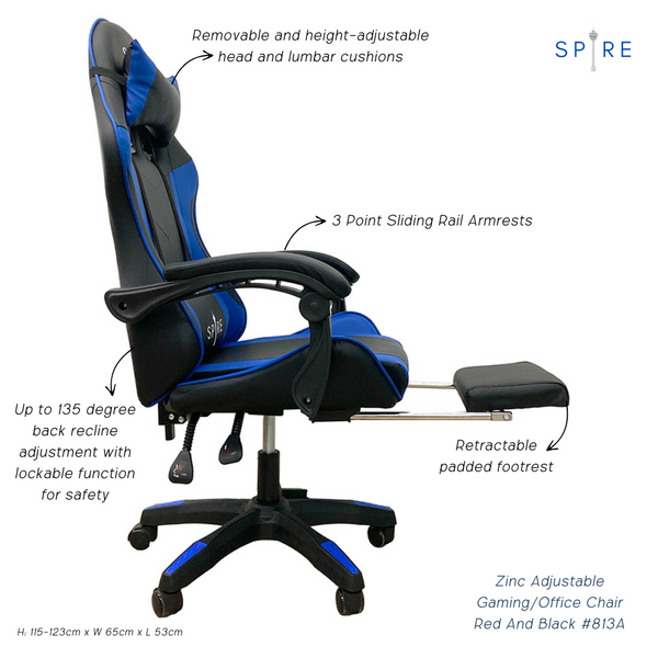 Spire Zinc Adjustable Gaming/Office Chair Blue And Black 813F Office Chairs