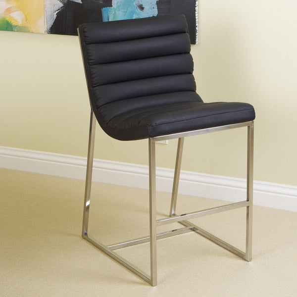 Black Bonded Leather Bar Stool With Stainless Steel Frame Modern Design Furniture Benches Bar Stools