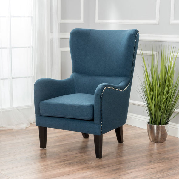 Dark Blue Fabric High Back Padded Armchair Sofas Armchairs & Couches