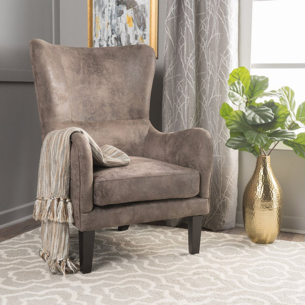 Grey / Brown Microfibre High Back Armchair Sofas Armchairs & Couches