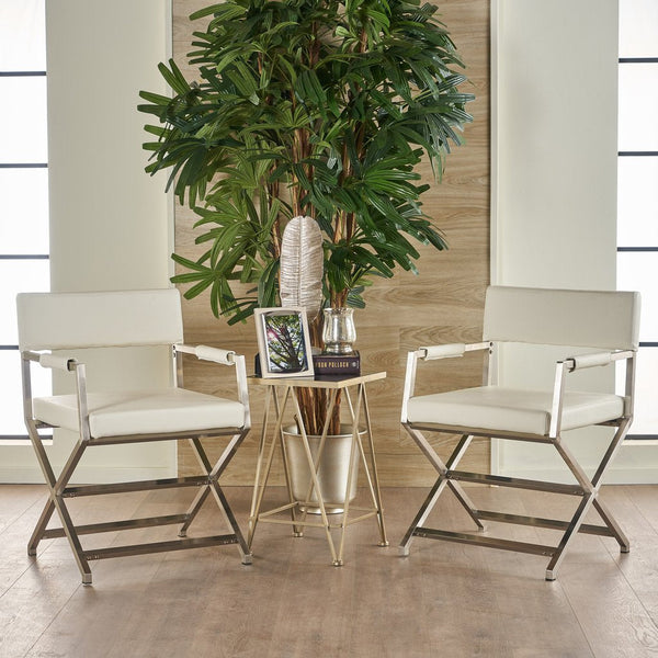 Steel & Bonded Leather Director Chair Armchair In White Sofas Armchairs & Couches