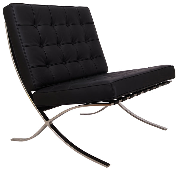 Black Bonded Leather Barcelona Chair Solid Stainless Steel Frame Armchair Sofas Armchairs & Couches