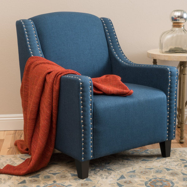 Camden Dark Blue Linen Studded Armchair Sofas Armchairs & Couches