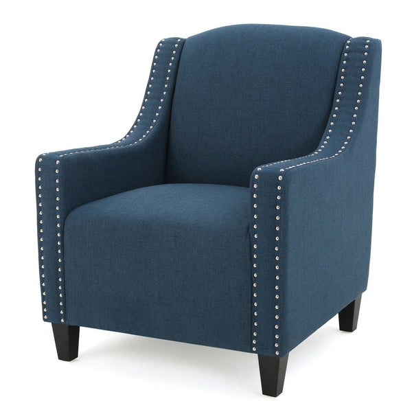 Camden Dark Blue Linen Studded Armchair Sofas Armchairs & Couches