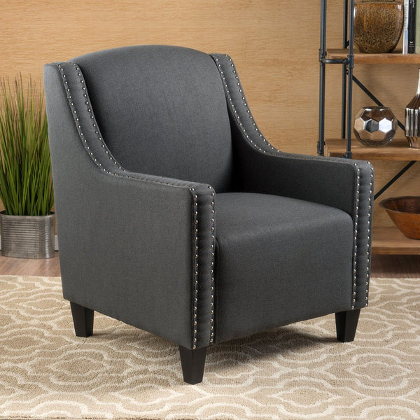 Linen Fabric Armchair With Studded Arms And Cushioned Seat For Living Room Sofas Armchairs & Couches