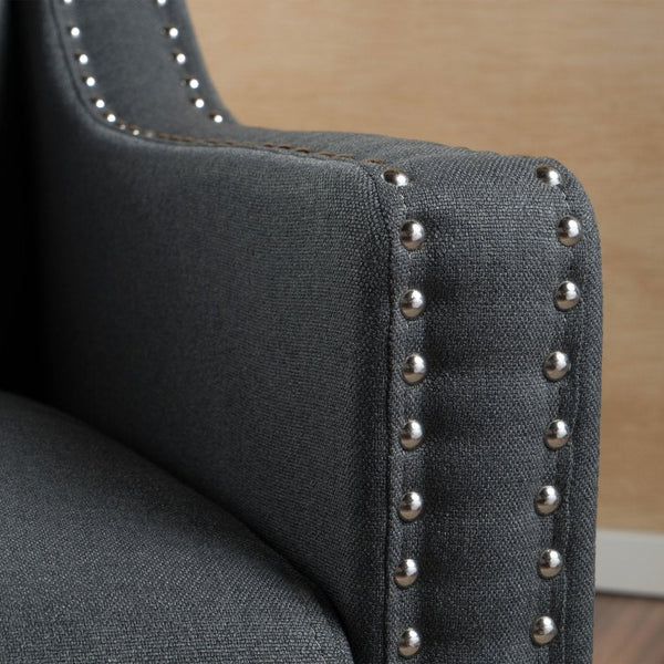 Linen Fabric Armchair With Studded Arms And Cushioned Seat For Living Room Sofas Armchairs & Couches