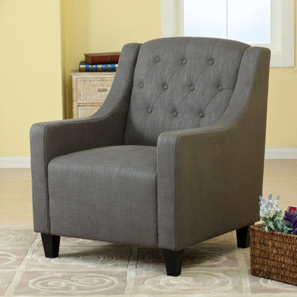 Grey Linen Fabric Armchair With Ottoman Padded Seat And Hardwood Frame Furniture Sofas Armchairs & Couches