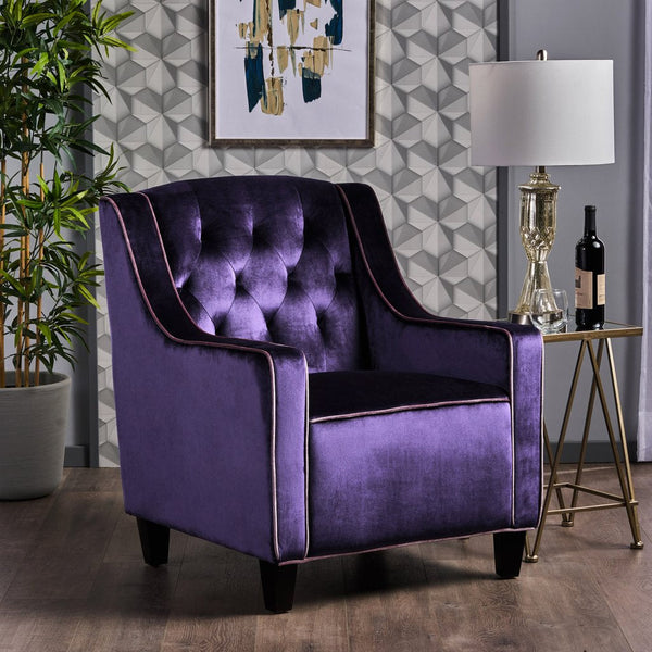 Lara Two Tone Tufted Plum New Velvet Club Armchair Sofas Armchairs & Couches
