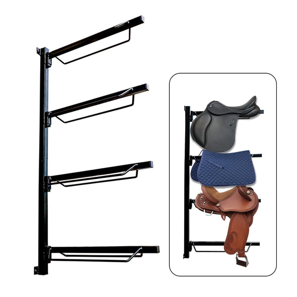 Samland Foldable 4 Tier Saddle Rack Wall Mounted Stand Space Saving Steel Holder For Horse Tack Hay Nets & Bags