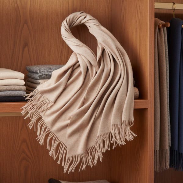 100% Merino Virgin Wool Shawl 970115 Beige Scarves & Wraps