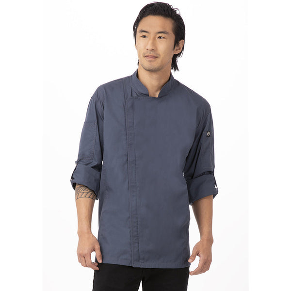 Hartford Men's Blue Zipper Chef Jacket By Works Chef Coats & Jackets