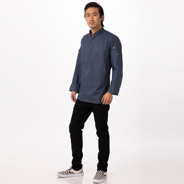 Hartford Men's Blue Zipper Chef Jacket By Works Chef Coats & Jackets