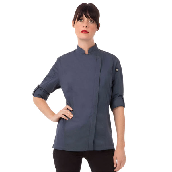 Chef Works Hartford Women's Blue Zipper Jacket By Chef Coats & Jackets