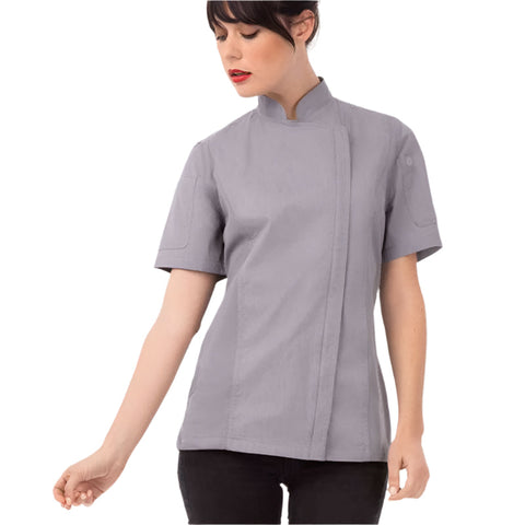 Small Chef Works Springfield Women's Grey Zipper Jacket By Chef Coats & Jackets