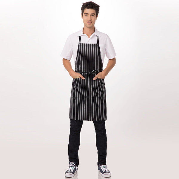 Restaurant Aprons Chef Works Chalk Stripe Black Bib Apron By