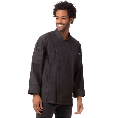 Xxl Chef Works Gramercy Men's Denim Black Zipper Jacket By Chef Coats & Jackets