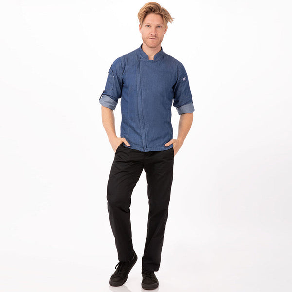 Chef Works Gramercy Men's Denim Indigo Blue Zipper Jacket By Chef Coats & Jackets