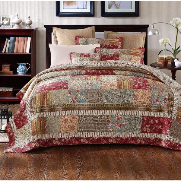 Broadway 100% Cotton Quilted 3 Piece Bedspread Coverlet Set Queen Queen Doonas