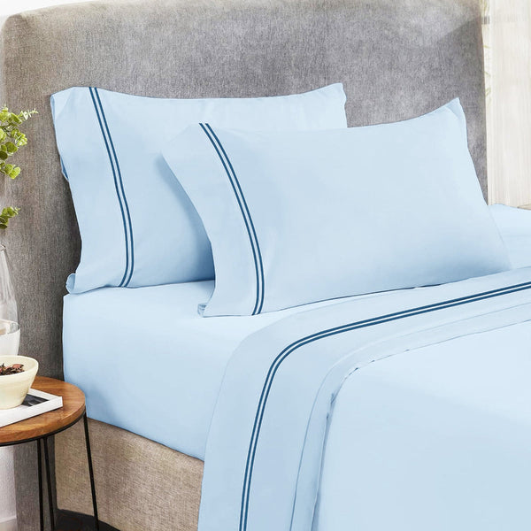 Strada Embroidered 1000 Tc Egyptian Cotton Sky Navy Split King Sheet Sets By Renee Taylor Sheets