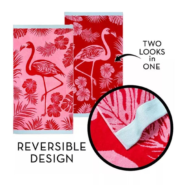 Renee Taylor 2 Pack Velour Large Beach Towel 100 X 180 Cms Pink Flamingo Towels & Washcloths