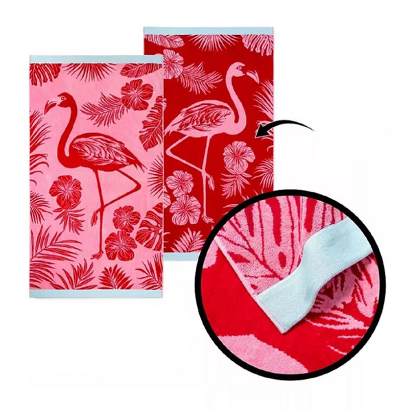 Renee Taylor 2 Pack Velour Large Beach Towel 100 X 180 Cms Pink Flamingo Towels & Washcloths