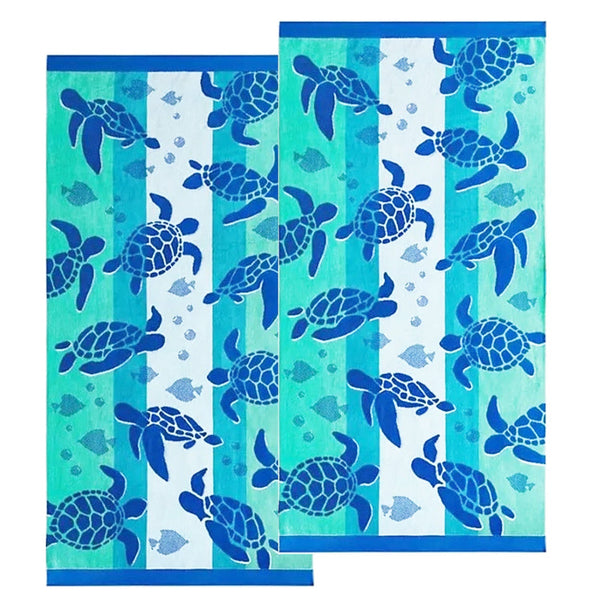 Renee Taylor 2 Pack Velour Kids Beach Towel 75 X 150 Cms Sealife Turtles Towels & Washcloths
