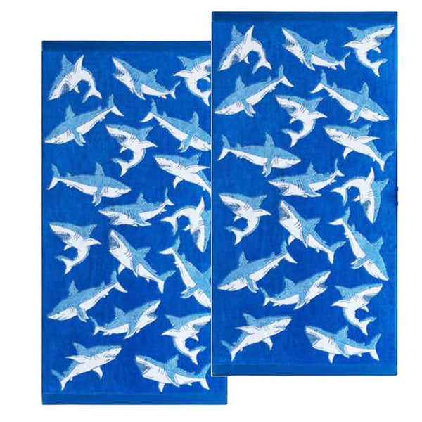 Renee Taylor 2 Pack Velour Kids Beach Towel 75 X 150 Cms Shark Towels & Washcloths