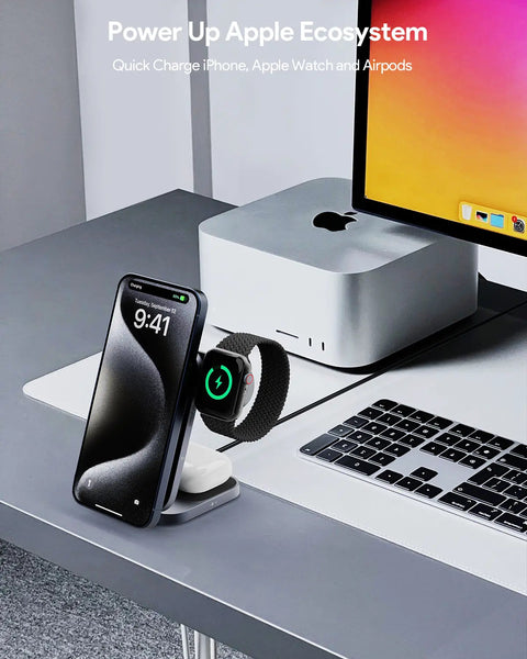 Aukey Magfusion Z Qi2 3 In 1 Foldable Magnetic Fast Wireless Charging Station (Lc Mc312) Chargers & Cradles