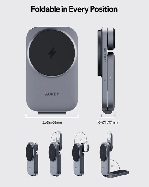 Aukey Magfusion Z Qi2 3 In 1 Foldable Magnetic Fast Wireless Charging Station (Lc Mc312) Chargers & Cradles