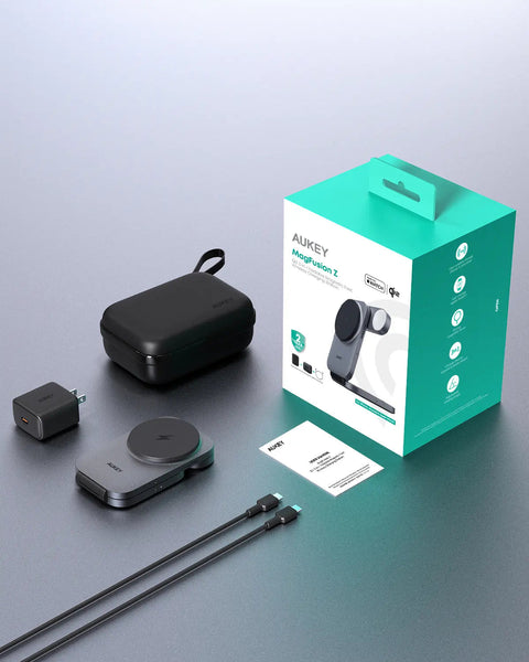Aukey Magfusion Z Qi2 3 In 1 Foldable Magnetic Fast Wireless Charging Station (Lc Mc312) Chargers & Cradles
