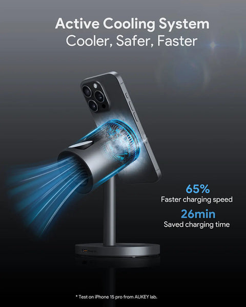 Aukey Magfusion 3 In 1 Pro Qi2 Magnetic Fast Wireless Charging Station With Active Cooling (Lc Mc311a) Chargers & Cradles