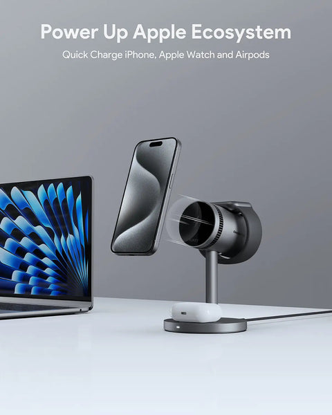 Aukey Magfusion 3 In 1 Pro Qi2 Magnetic Fast Wireless Charging Station With Active Cooling (Lc Mc311a) Chargers & Cradles